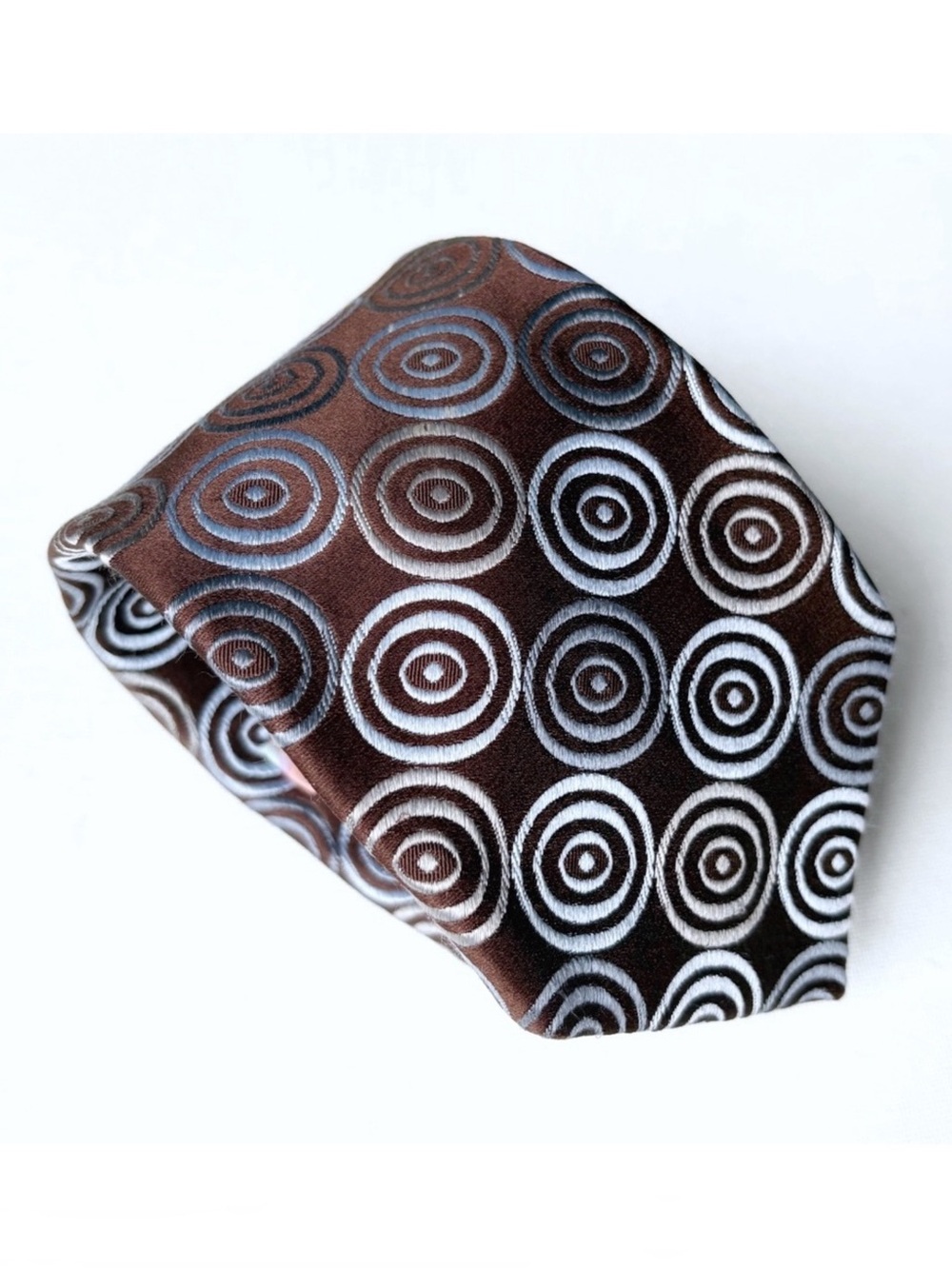 Ted Baker London Brown and Blue Circular Pattern 100% Silk Tie